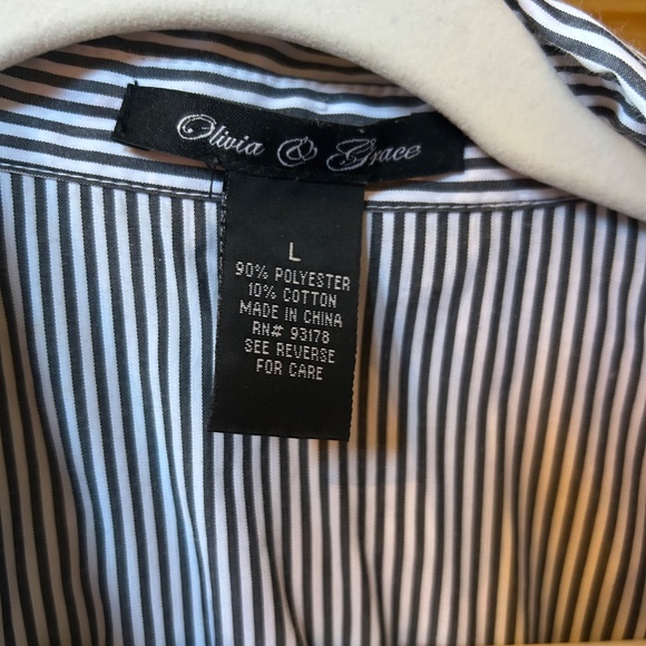Olivia Grace Top Button Up Blue and White Stripe Embroidered Women's Size Large - Picture 5 of 7